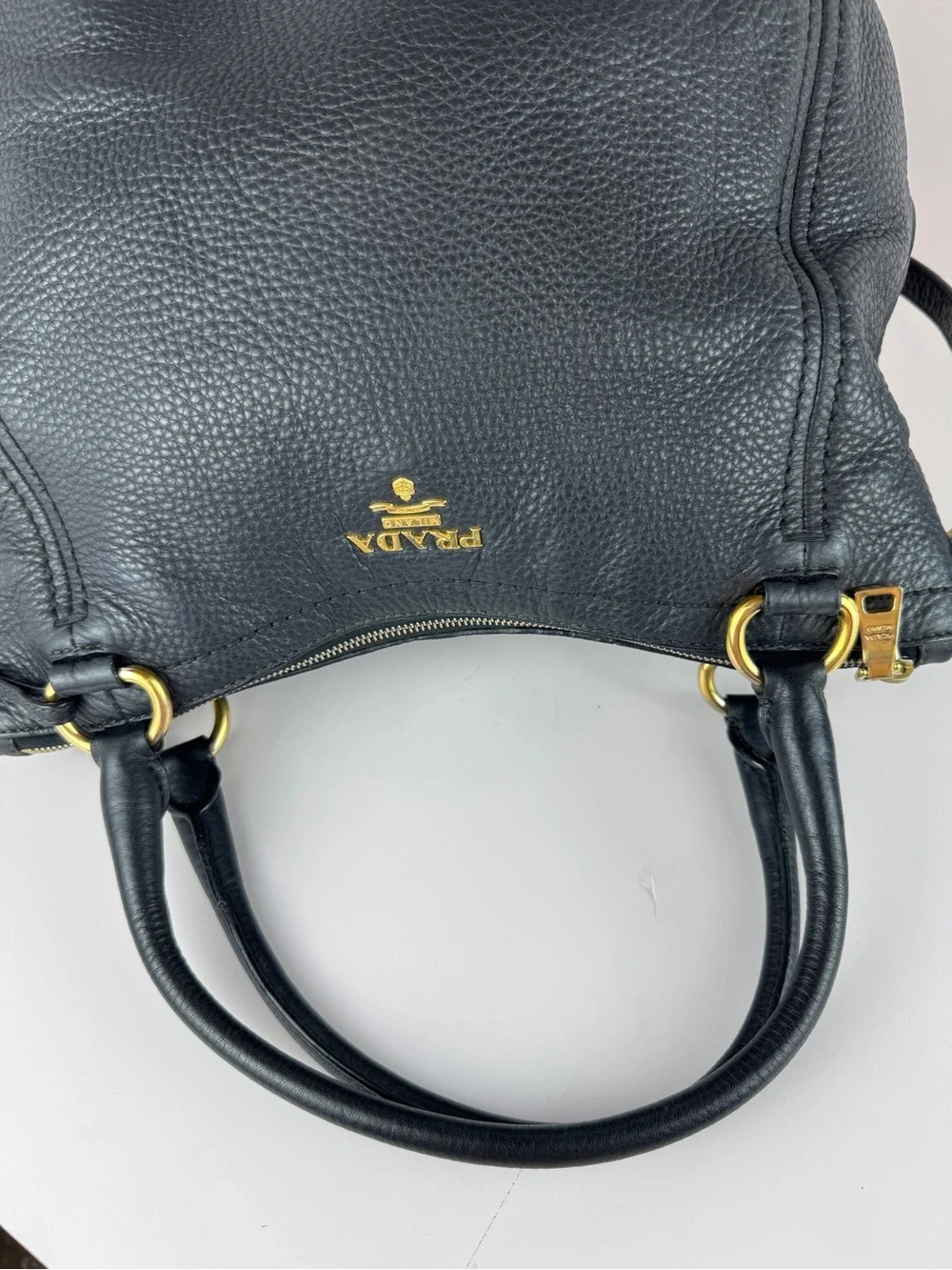Prada Black Pebbled Leather Tote Bag - Picture 6 of 16